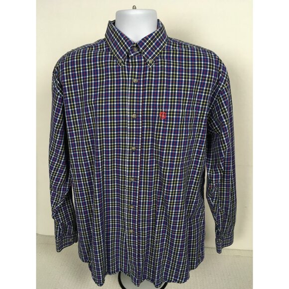 George Strait Cowboy Collection Wrangler Men Shirt L Plaid Long Sleeve Button Up - Picture 6 of 14
